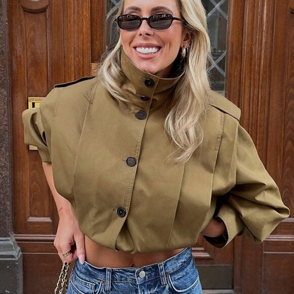 Casual Women's Pleated Jacket Long Sleeve Cropped Coat Trench Jackets Stre - Picture 8 of 11